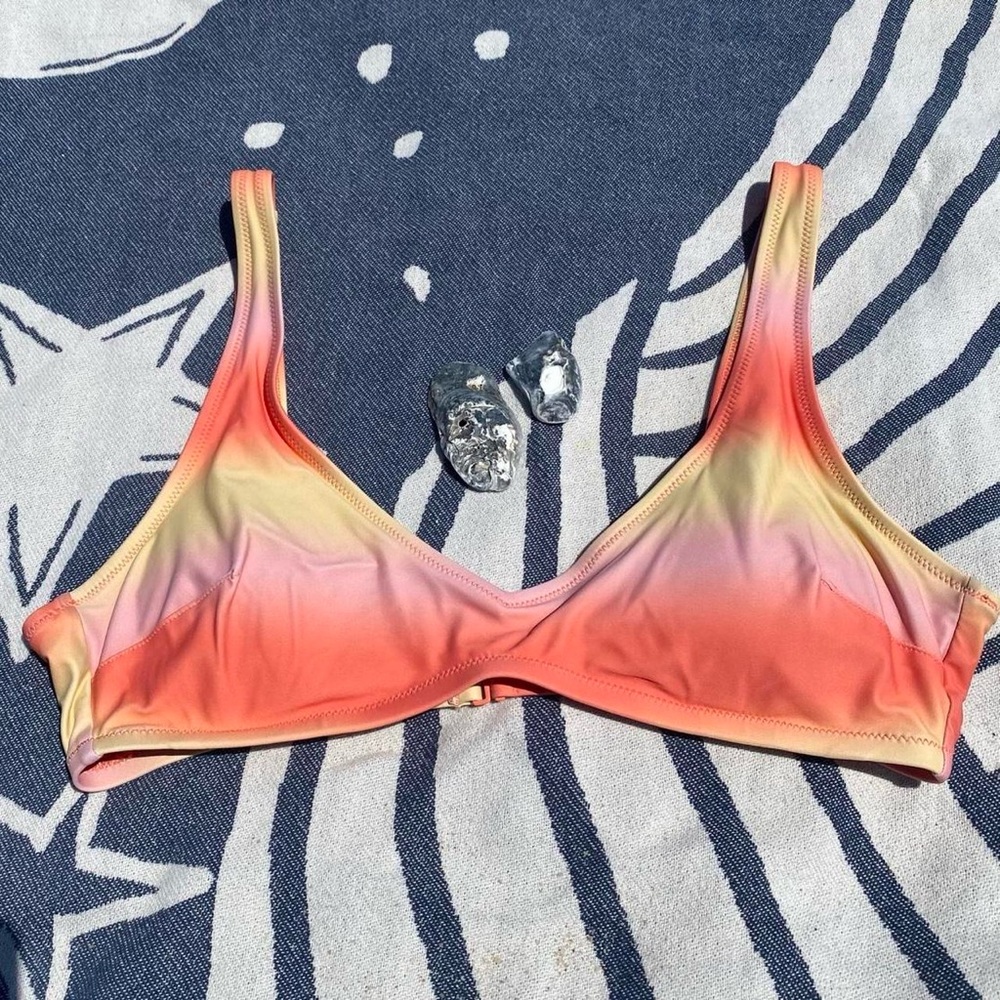 Aerie Voop Plunge Sunrise Tie Dye Dye Bikini Top Sz L Beach Summer Swim Whimsy